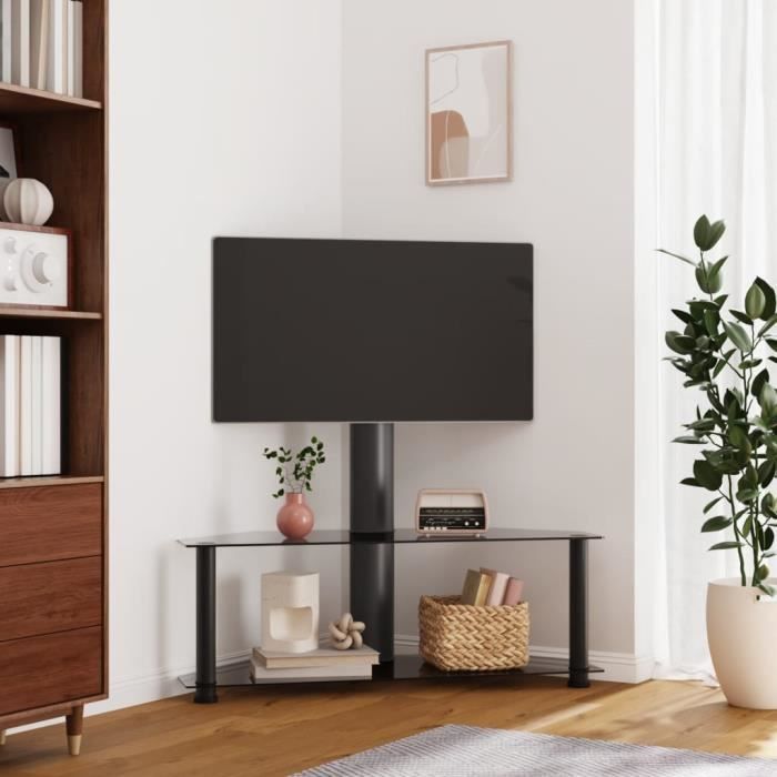 sib meuble tv d'angle 2 niveaux pour 32-70 pouces noir 7462031682663