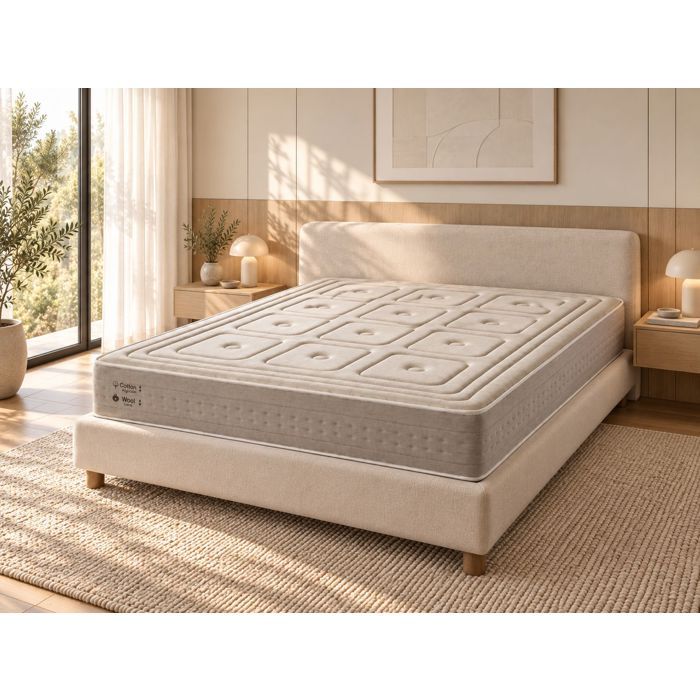 Matelas en mousse XALUCA NATUREL ORGANIC Laine et Coton 180X190 Hauteur 28 cm