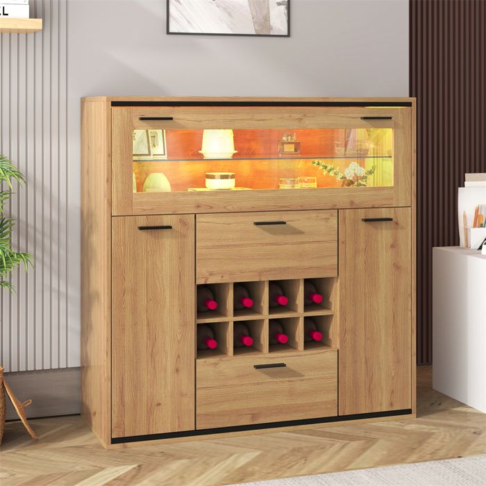 DRIPEX MEUBLE RANGE BOUTEILLE,Buffet LED armoire à vin avec 2 portes,2