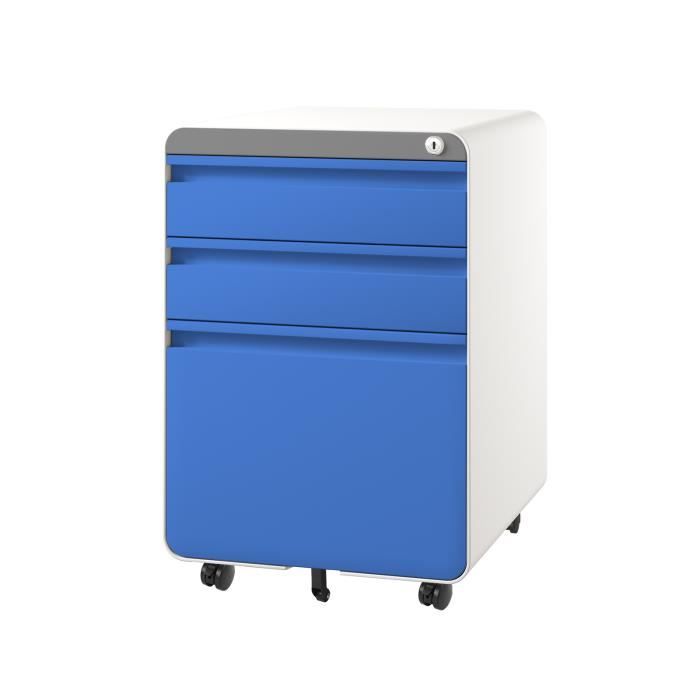 Dripex Caisson de Bureau à Roulette 3 Tiroirs Rangement DossierMeuble Armoire de Bureau 5 Roues 40*45*60 cm (Bleu)