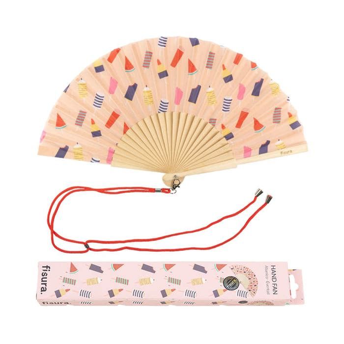 Éventail original avec motif de Glaces. Éventail en bois moderne et amusant. Éventail rose. Mesures : 425 x 23 cm – FISURA - Fisura