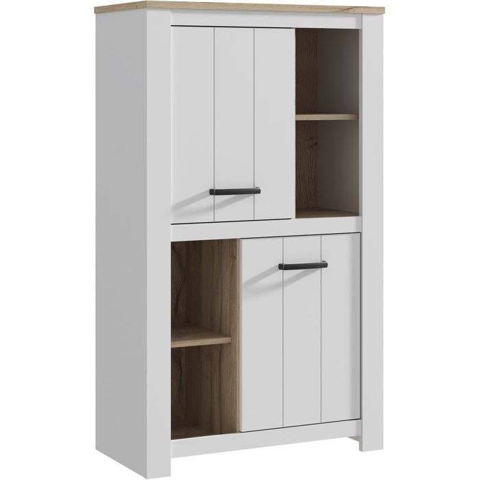 Buffet haut - ELARA - Chêne / Blanc mat - 2 portes - 4 niches - 867 x 422 x 1471 cm