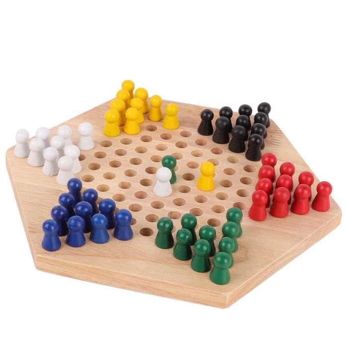 aqxreight Jeu de Dames Chinoises en Bois Jeu de société Halma pour Enfants et Familles Construction de Stratégie avec des Pièces Colorées en Bois d'hévéa pour Apprendre et s'amuser