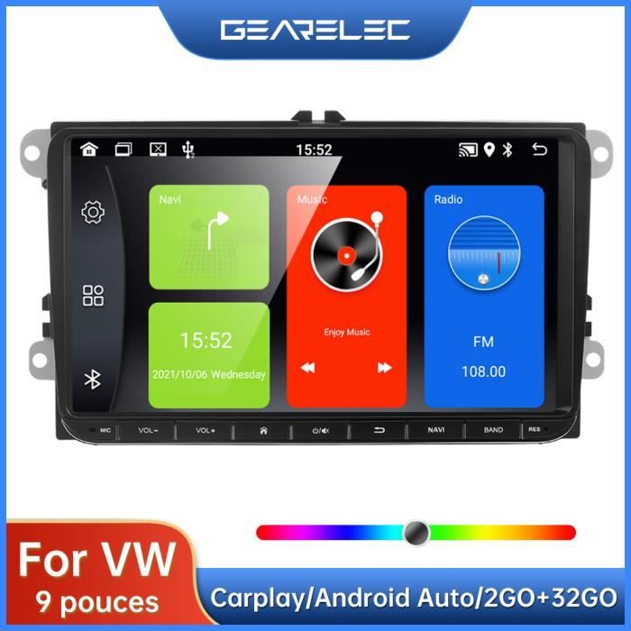 GEARELEC Autoradio Android support CarPlay Android Auto pour VW avec Navigation GPS Bluetooth WiFi 2 Go+32 Go