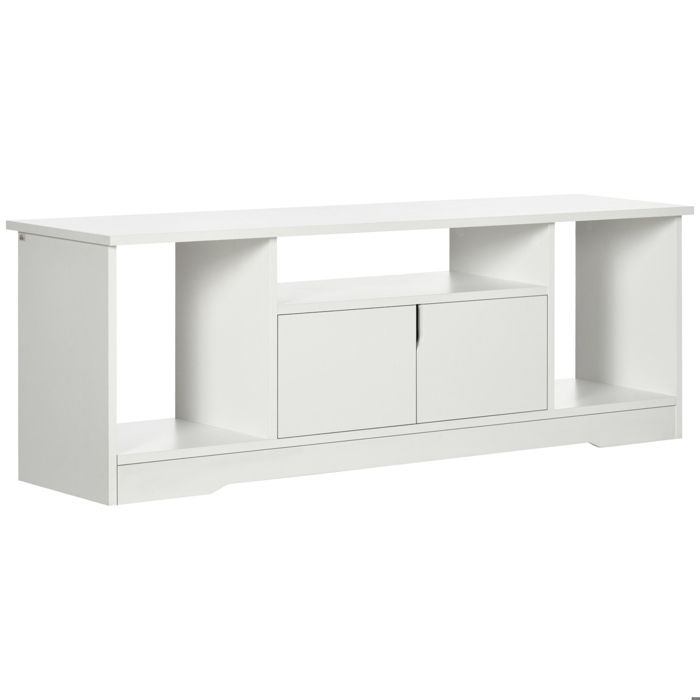 Meuble tv - HOMCOM - banc télé design contemporain 3 niches placard double porte - MDF - 120x30x41cm - blanc Meuble tv - HOMCOM - banc télé design contemporain 3 niches placard double porte - MDF - 120x30x41cm - blanc