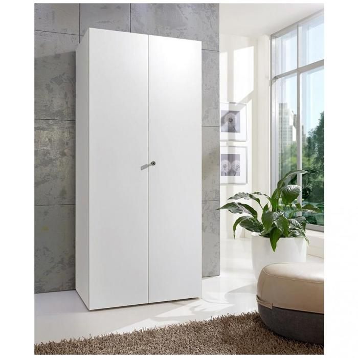 Armoire De Rangement Avec Serrure Lund 2 Portes Blanc Mat 80 X 40 Cm Profondeur Blanc Mdf Inside75 Achat Vente Armoire De Chambre Armoire De Rangement Avec Cdiscount