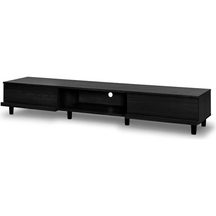 iris ohyama, meuble tv, meuble tele, banc tv pour ecran jusqu'à 65 pouces - bab-180a chêne noir - l42.1 x p180 x h30 cm