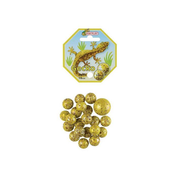 Meilleurs prix pour Jeu de billes KIM PLAY - Gecko Lezard Jaune Vert - 20 Billes 16mm et 1 Calot 25mm