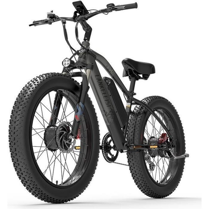 velo electrique adulte LANKELEISI MG740PLUS 50km/h Double Moteur 1000W Autonomie 120km 26 pouces VTT fat bike 48V20Ah Noir