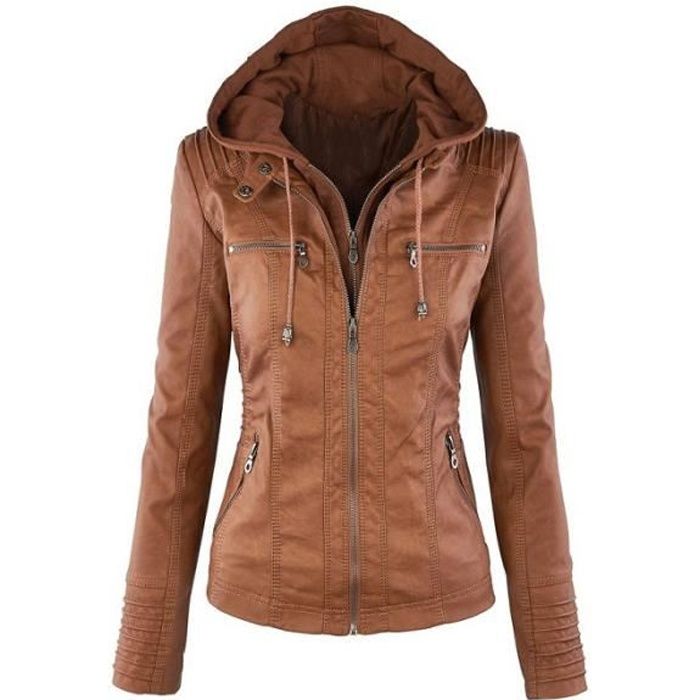 manteau femme marron capuche