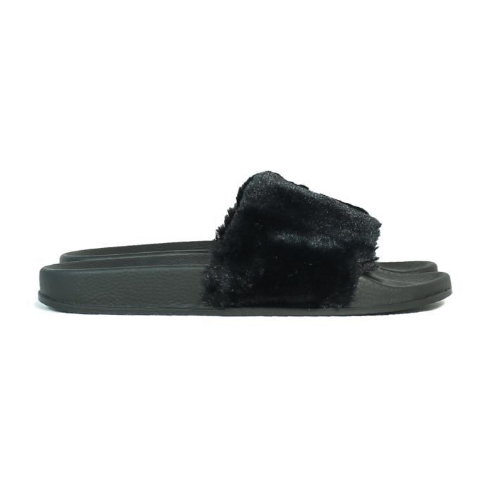 sandale fourrure noir