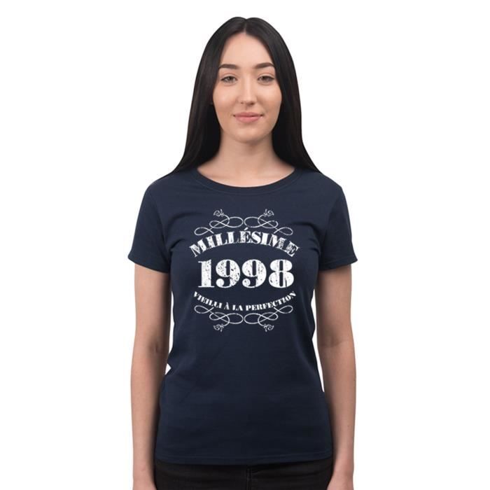 T Shirt Anniversaire Ans Femme Millesime 1998 L Bleu Marine Bleu Cdiscount Pret A Porter