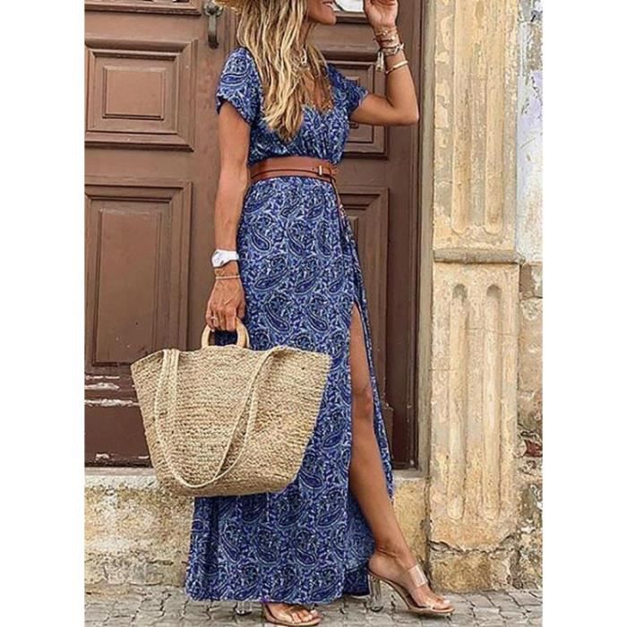 Robe Été Femme Bohème Imprimée 3D - Mi-Longue à Volants, Légère Et Fluide Grande Taille