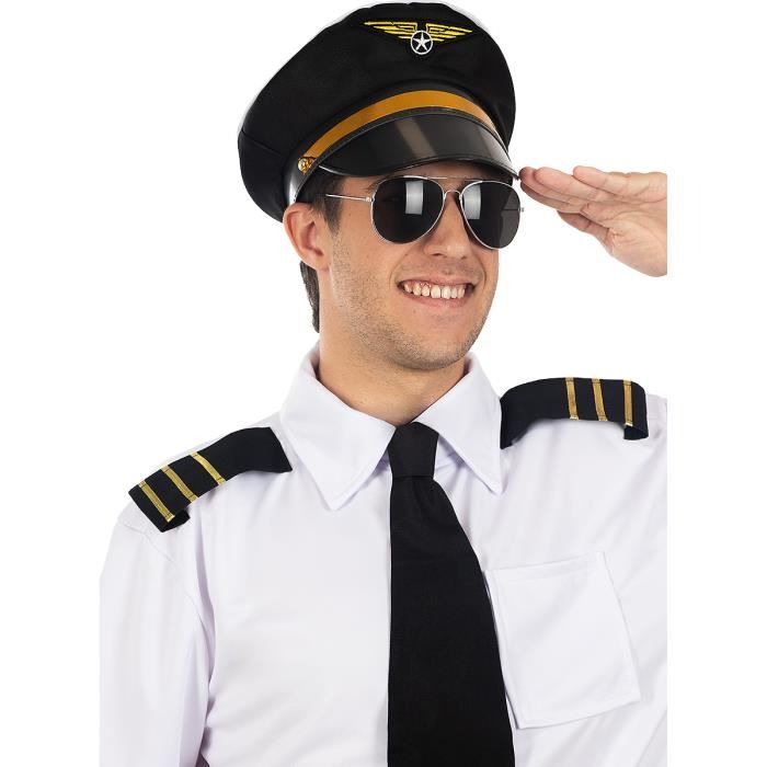 Funidelia Déguisement de pilote d'avion pour homme, Costume original avec plastron, cravate, pantalon et casquette, Déguisements de Carnaval, Halloween et Fêtes – Taille XXL Funidelia Déguisement de pilote d'avion pour homme, Costume original avec plastron, cravate, pantalon et casquette, Déguisements de Carnaval, Halloween et Fêtes – Taille XXL