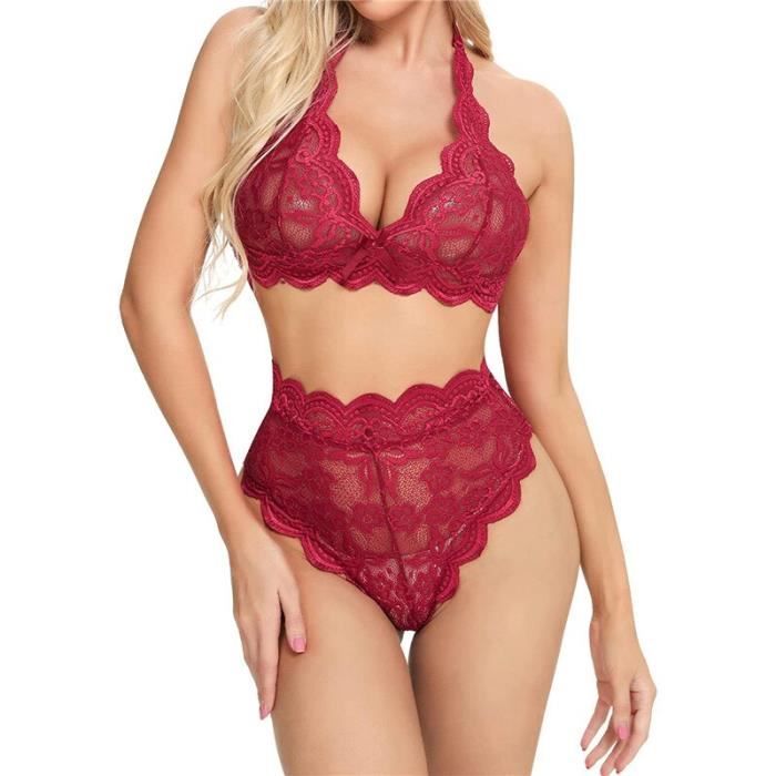 Femmes Lingerie Sexy V Cou Satin Mini Vêtements De Nuit en Dentelle