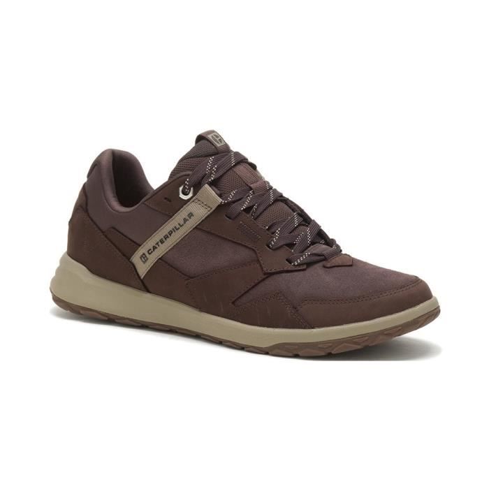 Baskets Homme CATERPILLAR Quest Runner en Cuir Marron - Lacets Plats