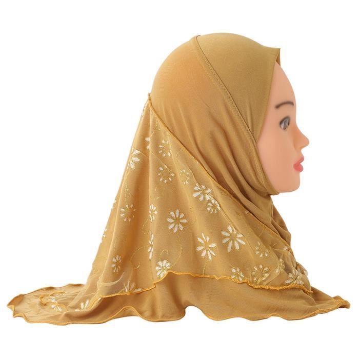 Hijab Pour Fille FakeFace - Hijab Fleuri Pour Petite Fille - Voile Musulman Enfant - Confection Soyeuse Et Respirante Voile Musulman Fille élastique Confortable
