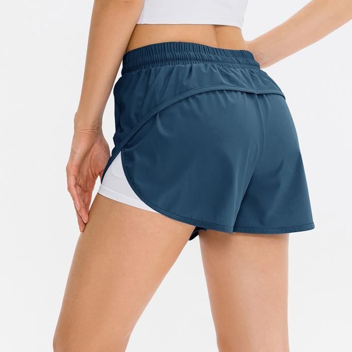 Short de sport Femme Avec doublure poches Taille elastiquee Secher rapide Running Bleu Cdiscount Sport