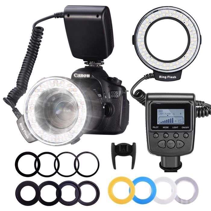 Neewer Macro 48 LED-Bague Anneau Lumineux (4 x diffuseur Transparent/Clair/Bleu/Blanc) - pour Canon/Nikon/panasonic/Olympus/pentax A