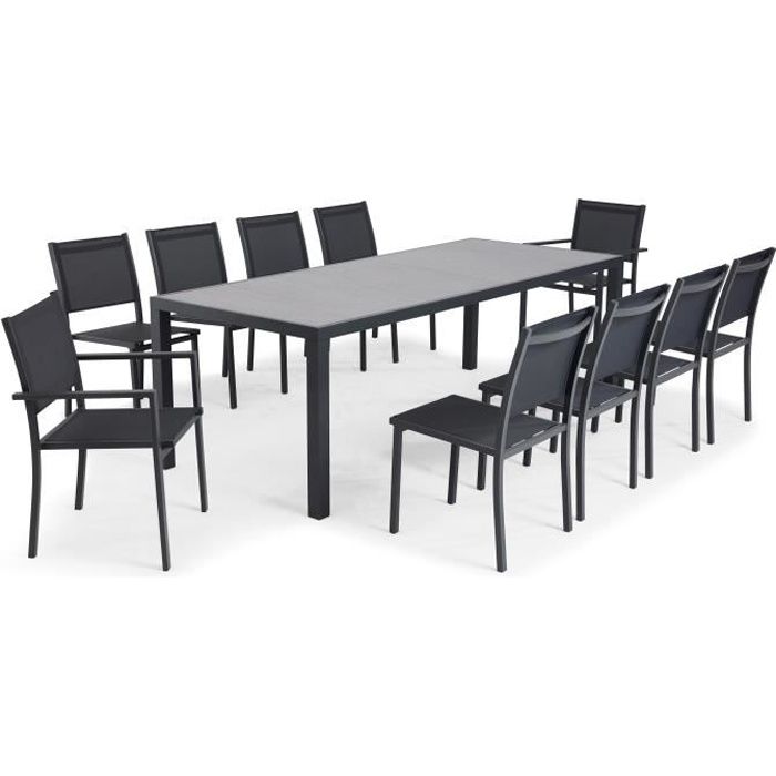 Table de jardin carrée inclinable plateau effet marbre 60 x 60 cm HPL + 4  chaises en métal