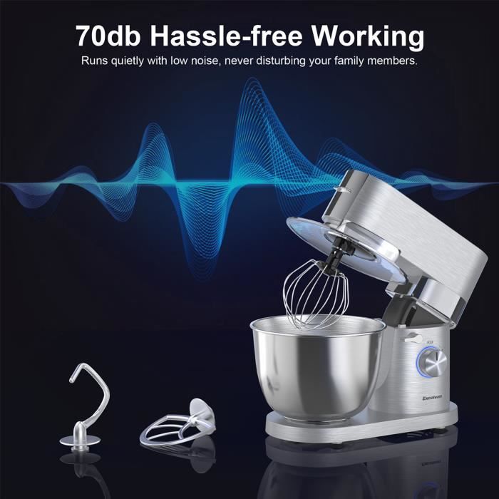 Robot Pâtissier 180W – 7 Vitesses + Turbo – Bol 1,7L, 2 Fouets, 2 Crochets – Mode Sur Pied Ou Portable – Ordinateur De Bureau Double Usage