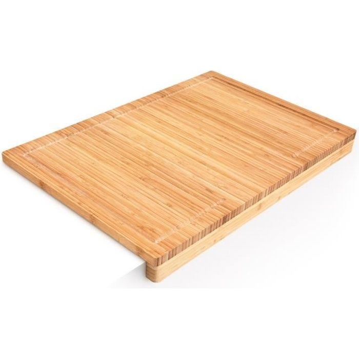 Relaxdays Planche à découper en bambou Tranchoir Planchette ustensile de cuisine avec rigole pour le jus et rebord couteau plan de