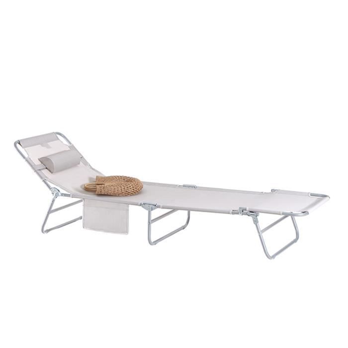 SoBuy® OGS35-MI Chaise Longue Bain de soleil Transat de Jardin Pliant Chaise de Camping inclinable pliable et réglable – Beige
