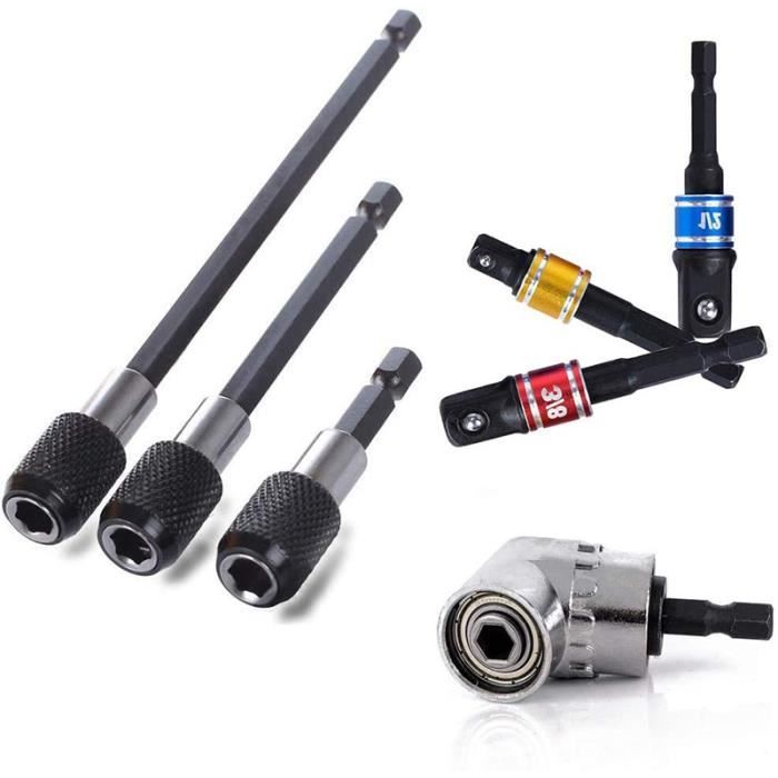 Kit Renvoi D'Angle Pour Visseuse - 1 Porte-Adaptateur 105° + 1 Rallonge Flexible 295mm - Pour Espaces Étroits