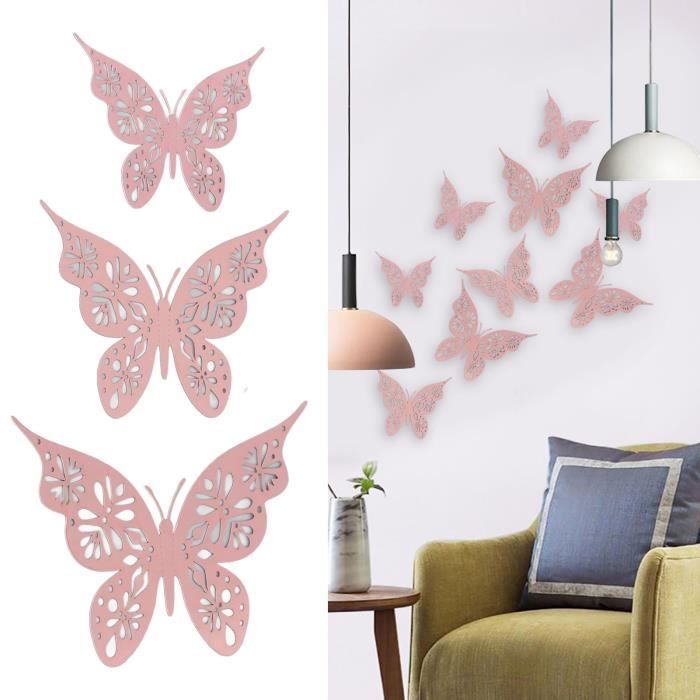 Papillon en métal Décoration murale 28 x 38 cm rose