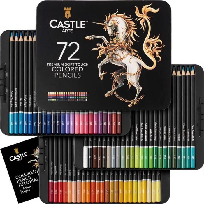 Castle Art Supplies Set de 72 Crayons de Couleur Mines Tendres