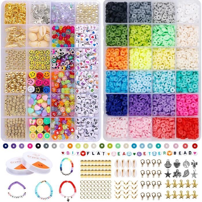 Kit De 2530 Perles En Argile Polymère - Sphères, Fleurs Et Anneaux - Noir/Blanc/Or - Pour Fabrication De Bijoux DIY (Bracelets, Colliers)