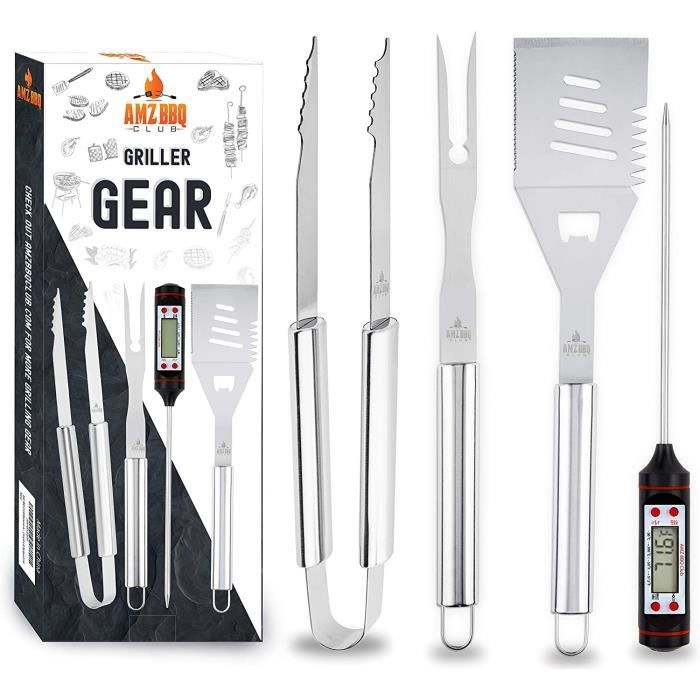 Kit Ustensiles Barbecue 10 Pièces - Acier Inoxydable - Poignées Silicone Résistant Chaleur