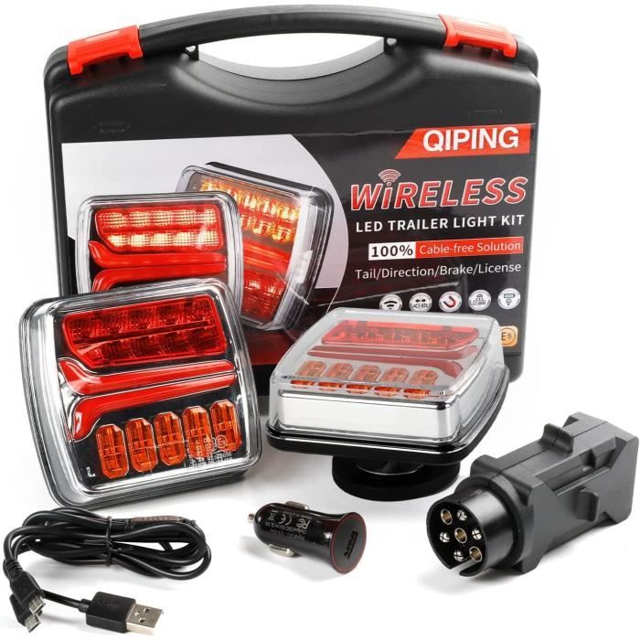 Qiping Kit plaque de feux remorque sans fil magnétique 12V 24V LED  éclairage arrière wireless magnét pour voiture, camion, carav7
