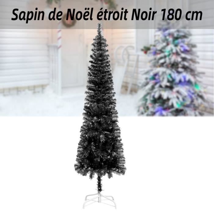 Sapin de Noël étroit Décorations de Noël Noir 180 cm COC2