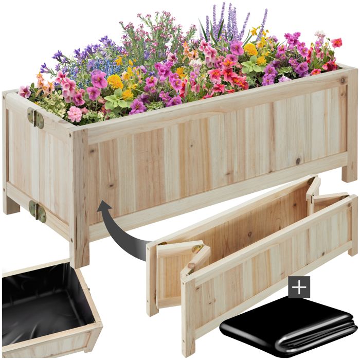 Jardinière - TECTAKE - Jardinière surélevée BLOMSTER pliable avec film détanchéité et capacité 30L 70 x 30 x 25 cm - Argent