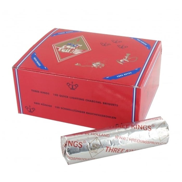 Charbons Three Kings Auto-combustibles Pour Chicha/narguilé - Diamètre 33mm - Lot De 5 Sachets (10 Charbons Par Sachet)