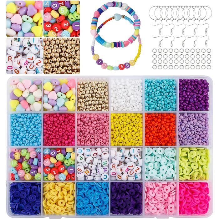 4500PCS Perles pour Bracelet, Perles pour Bracelet Coloré, Kit Perles pour  Bricolage Fabrication avec Boîte de Rangement