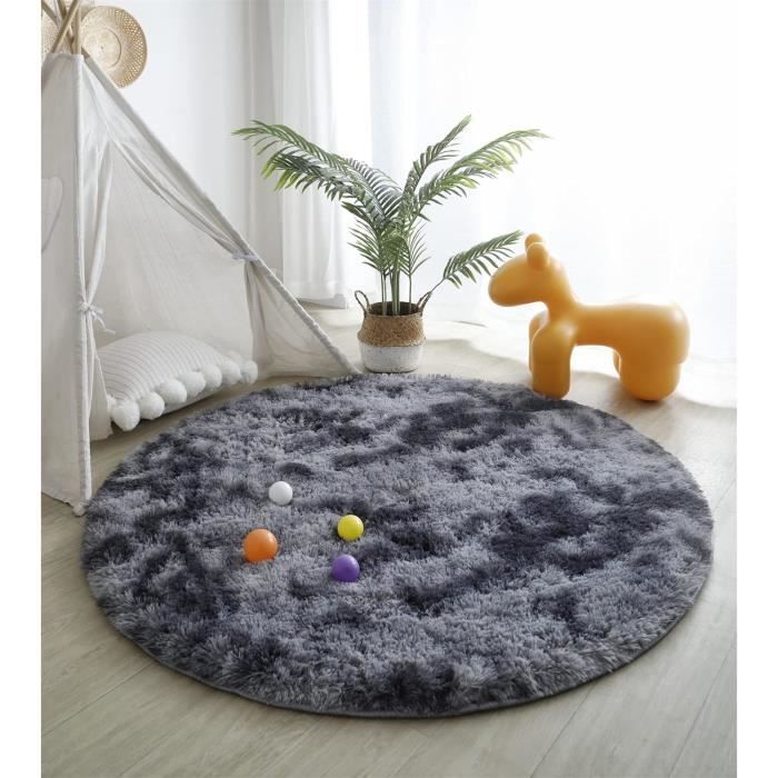 Tapis Shaggy Rond Poil Long 80 Cm Bleu - Antidérapant, Lavable - Pour Salon, Chambre, Couloir