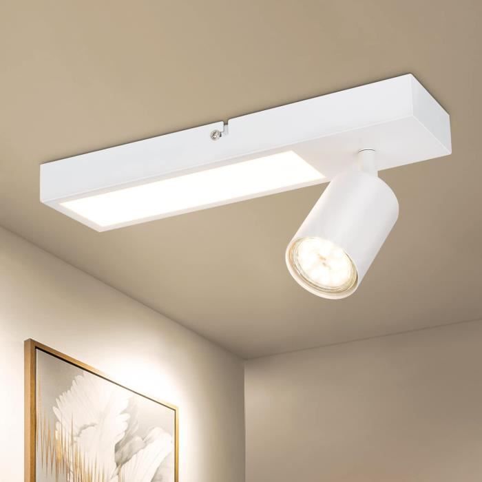 LVWIT Plafonnier LED 3 Spots Orientables - Luminaire Plafonnier Blanc Rectangulaire Avec Barre Lumineuse Intégrée, Idéal Salon Et Cuisine