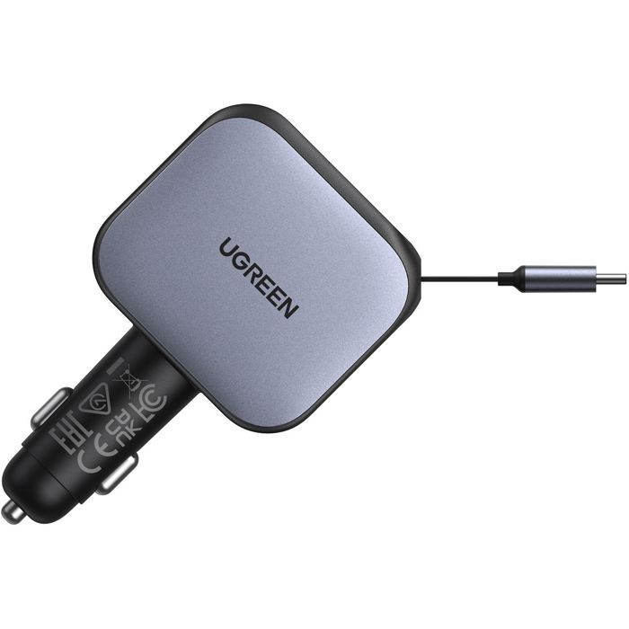 Chargeur voiture USB C multiport avec c âble rétractable 70 cm - vue 2