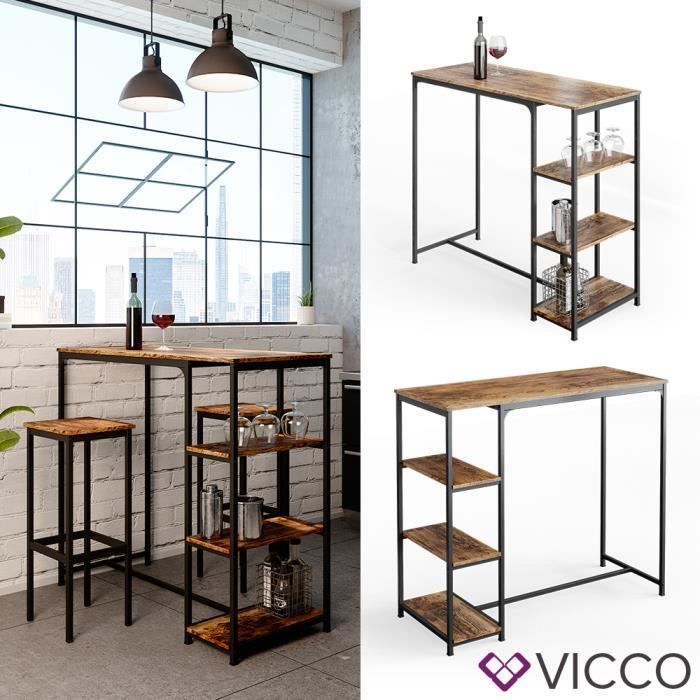 table de bar vicco fyrk, table de bistrot, table de cuisine, 120 x 50 cm, avec 3 tablettes, mange-debout