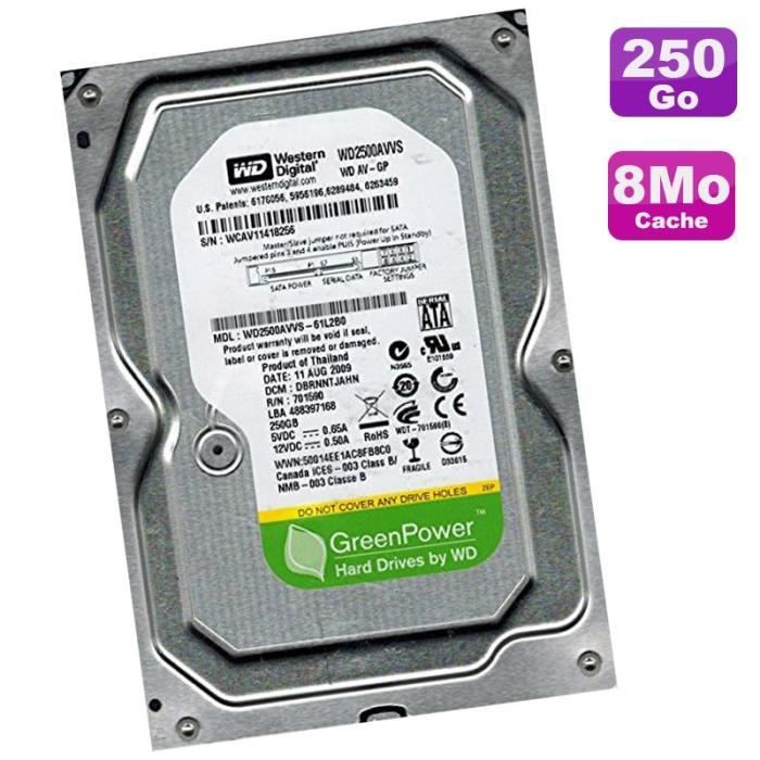 Disque Dur 250Go Sata 3.5' Western Digital Greenpower Wd2500Avvs-61L2B0 7200 8Mo