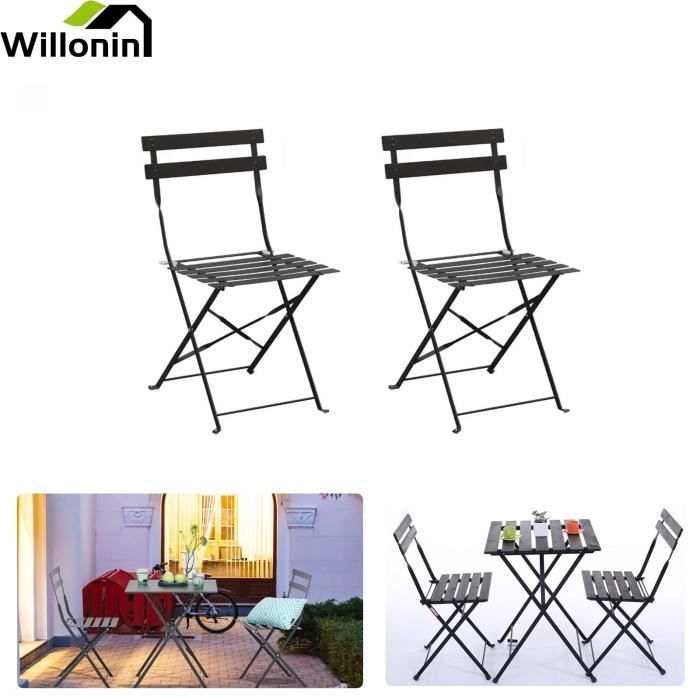 Willonin® Lot de 2 Chaise pliantes de jardin, Noir Banc bistro 42 x 46 x 78cm, Meuble extérieur balcon voyage camping et intérieur