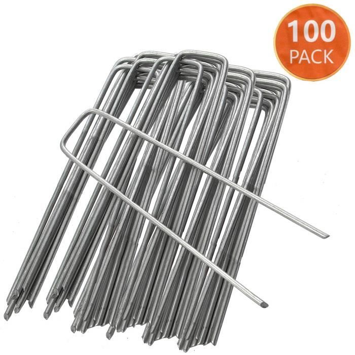 100PCS Agrafes Métalliques Piquets pour Fixation au Sol en Forme de U Galvanisé