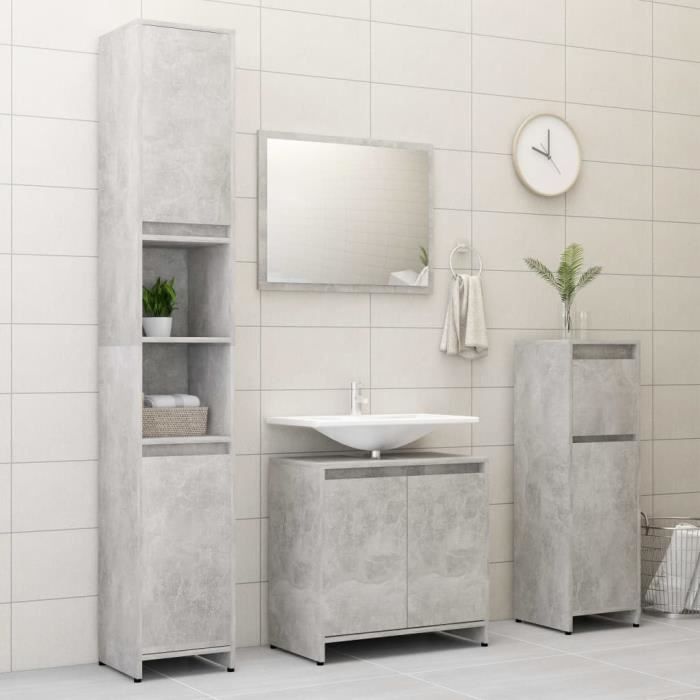 armoire de salle de bain gris béton 30x30x95 cm aggloméré