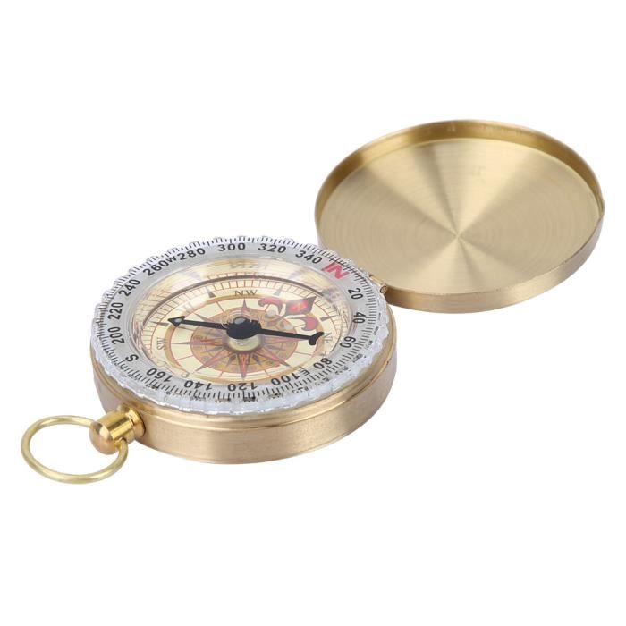 Collier en laiton cadran solaire boussole pousser boussole avec étui de rangement en A59