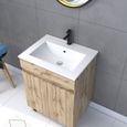 Meuble salle de bain 60x80 - Finition chene naturel + vasque blanche + miroir barber - TIMBER 60 - Pack22-1