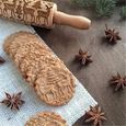 HK1-02874Rouleau à pâtisserie en Noël embossage rouleau en bois sculpté outil 35cm Type A-1