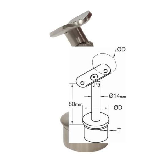 Collier Avec Rotule Articulé Inox A4-316 Pour Tube Diamètre 25mm - Pour Bateau, Bimini, Support Réglable | Longueur 97mm - 3