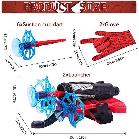 Lot De 2 Gants Lanceurs Araignée – Jouet Cosplay Wrist Launcher – Fléchettes à Ventouse Pour Enfants